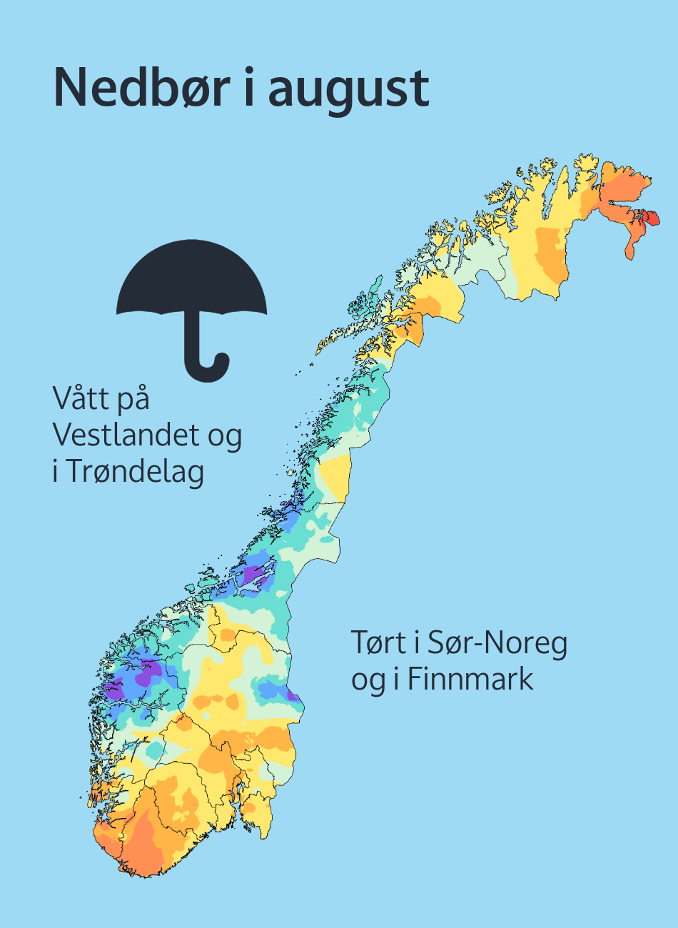Kart som viser kor det har vært tørt og vått