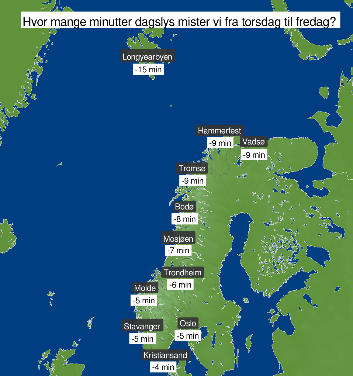 Reduksjon i dagslys fra torsdag til fredag