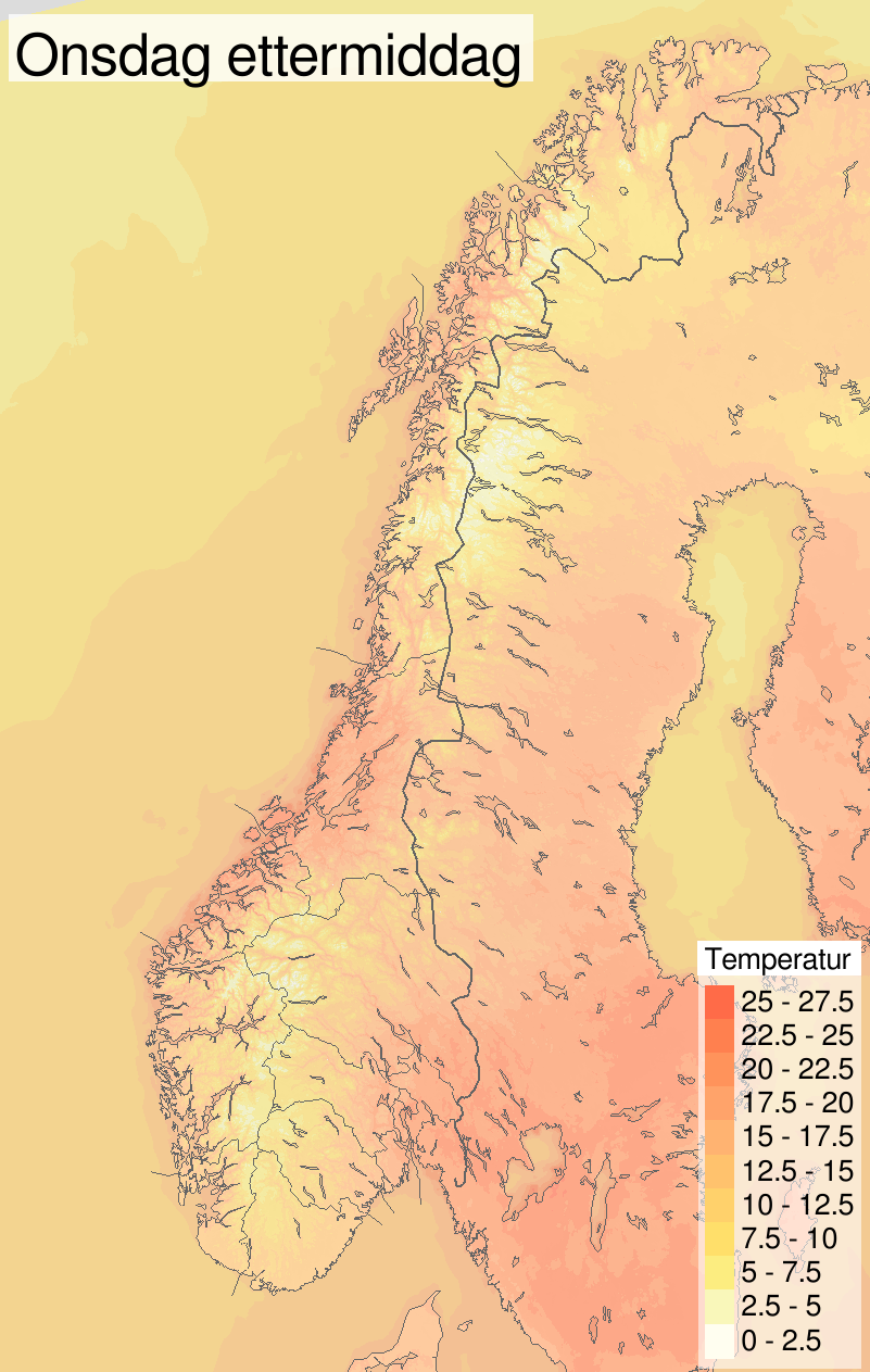 Temperaturkart - onsdag ettermiddag