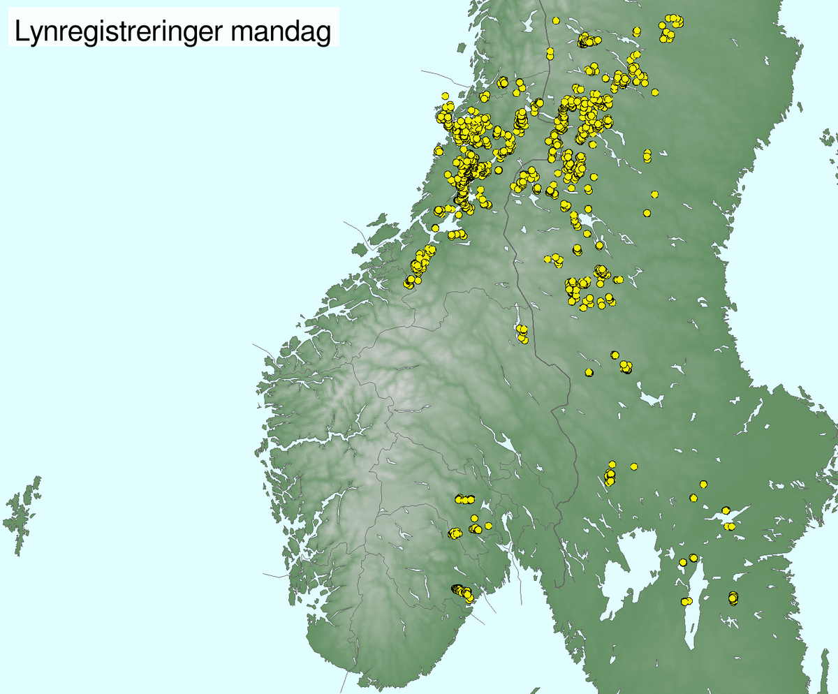 Lynregistreringer i Sør-Norge mandag