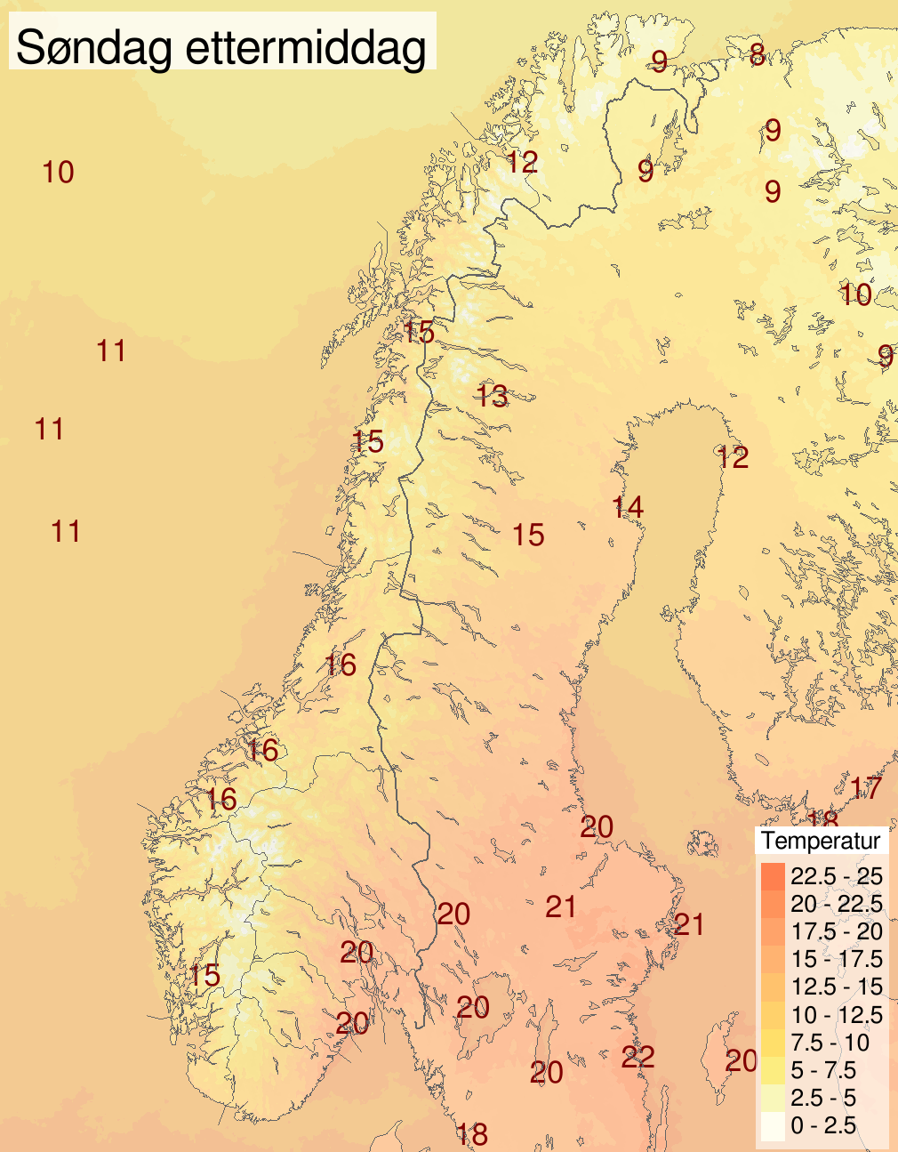 Temperaturar søndag