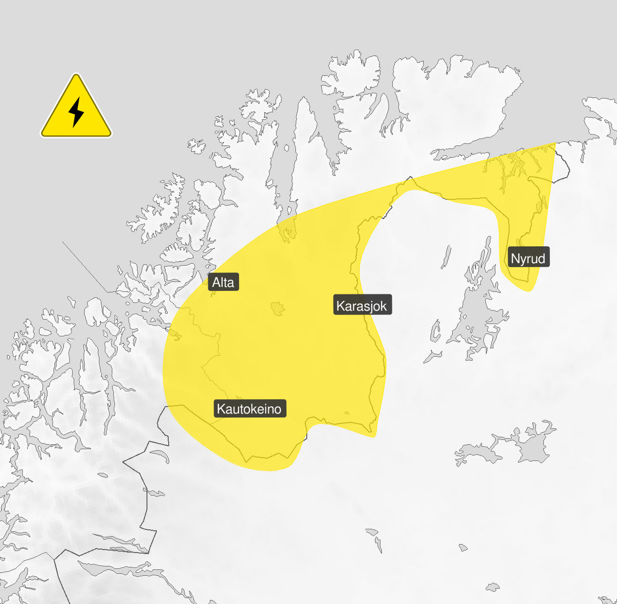 Farevarsel om mye lyn i Finnmark