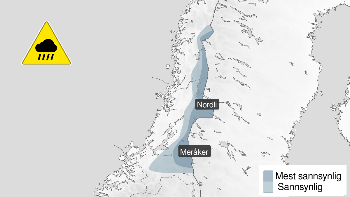 farevarsel om styrtregn i deler av Trøndelag og Nordland