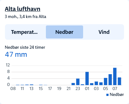 Skjermbilde som viser nedbøren på Yr.